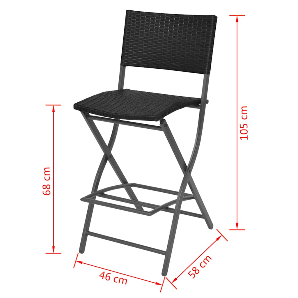 42878 vidaXL 7 Piece Folding Outdoor Dining Set Steel Poly Rattan Black