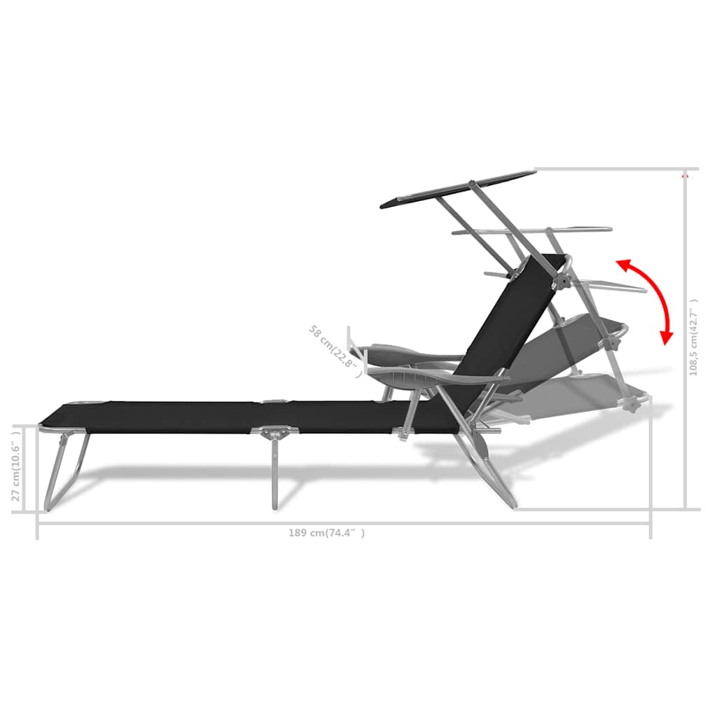 42932 vidaXL Sun Lounger with Canopy Steel Black