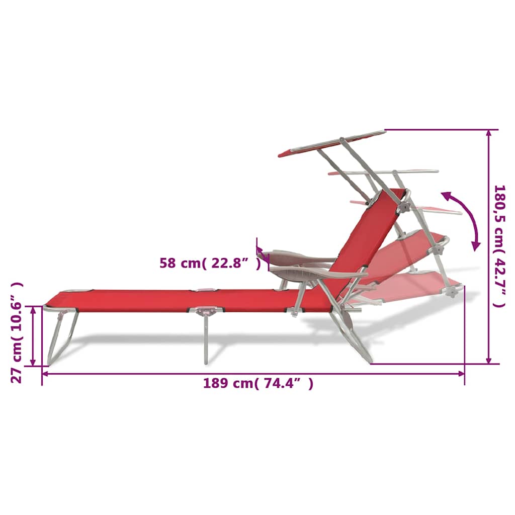42933 vidaXL Sun Lounger with Canopy Steel Red