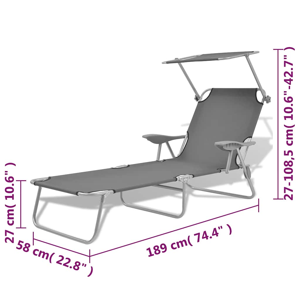 42934 vidaXL Sun Lounger with Canopy Steel Grey