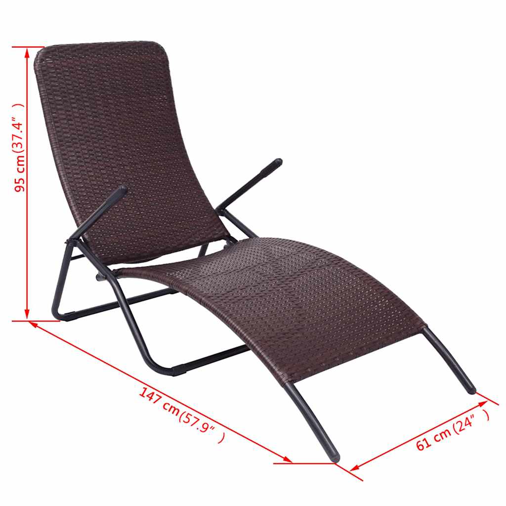 42945 vidaXL Folding Sun Lounger Poly Rattan Brown