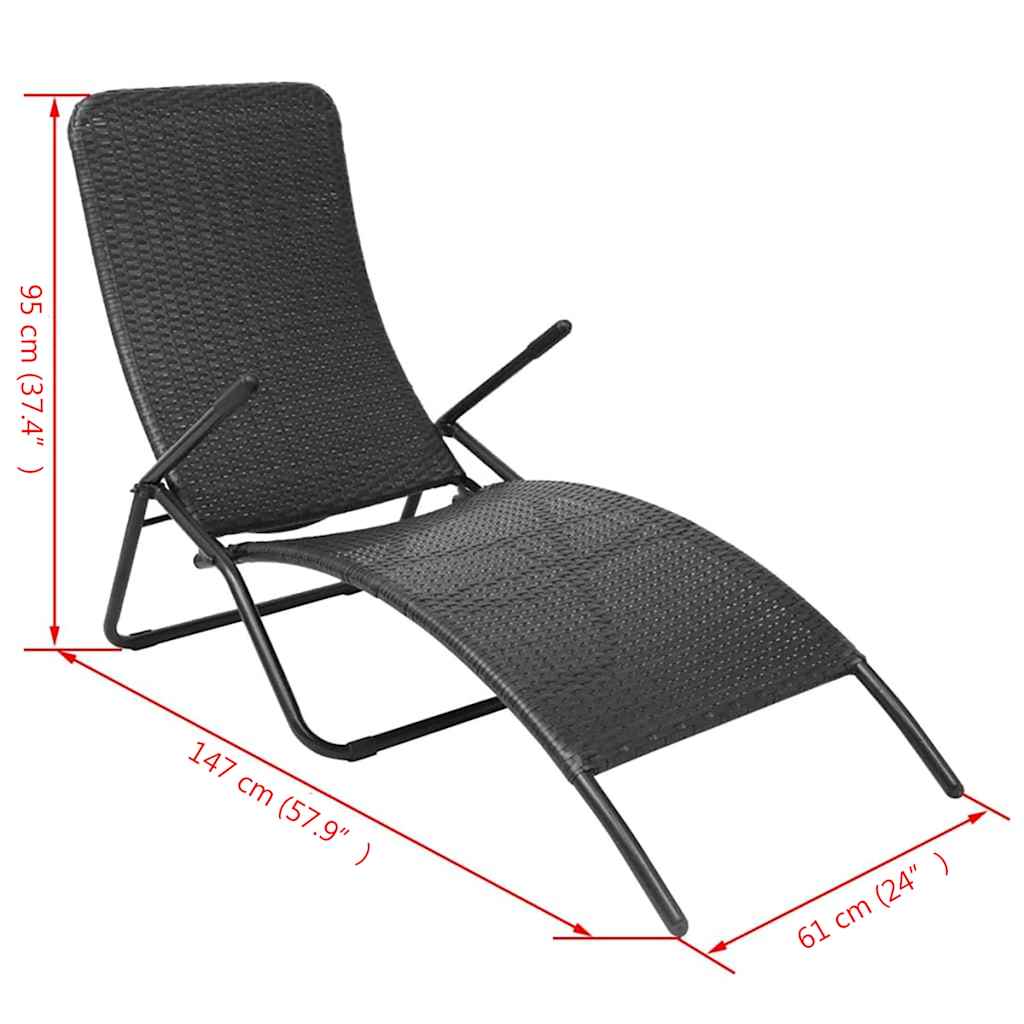 42946 vidaXL Folding Sun Lounger Poly Rattan Black
