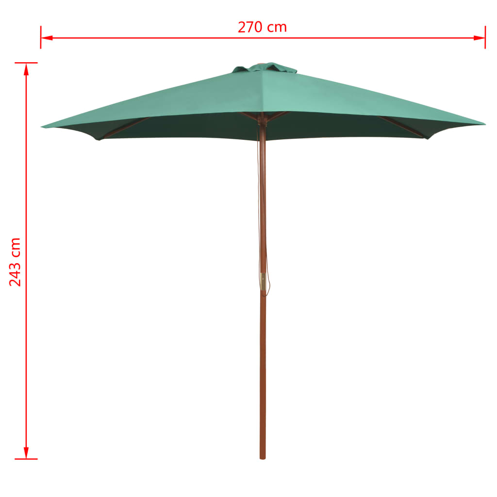 42961 vidaXL Parasol 270x270 cm Wooden Pole Green