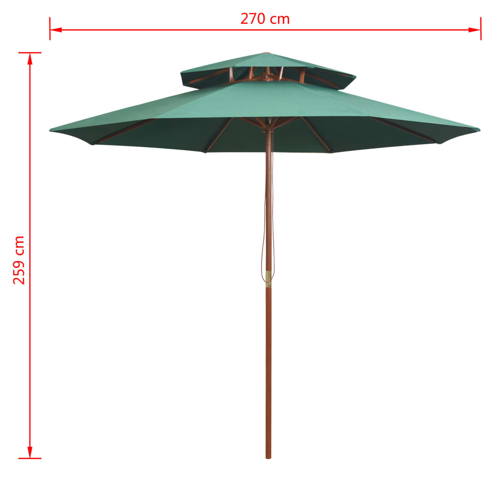 42963 vidaXL Double Decker Parasol 270x270 cm Wooden Pole Green