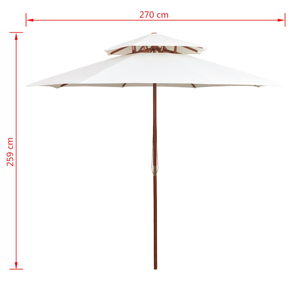 42964 vidaXL Double Decker Parasol 270x270 cm Wooden Pole Cream White
