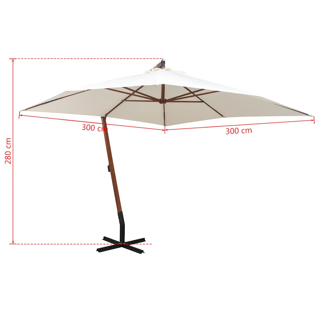 42968 vidaXL Hanging Parasol 300x300 cm Wooden Pole White