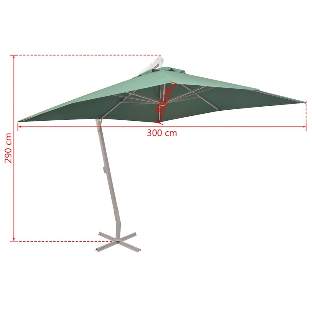 42973 vidaXL Hanging Parasol 300x300 cm Green Aluminium Pole