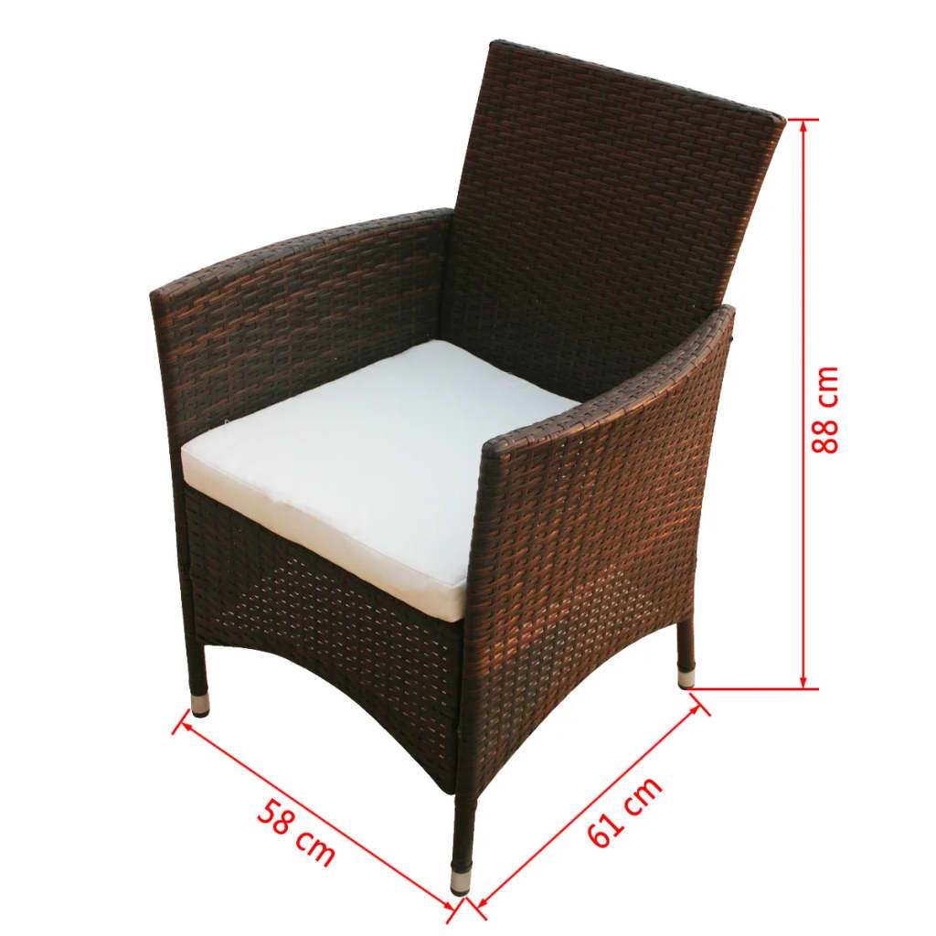 vidaXL 5 Piece Outdoor Dining Set with Cushions Poly Rattan Brown