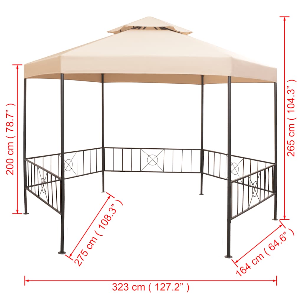43165 vidaXL Garden Marquee Gazebo Pavilion Tent Hexagonal Beige 323x265 cm