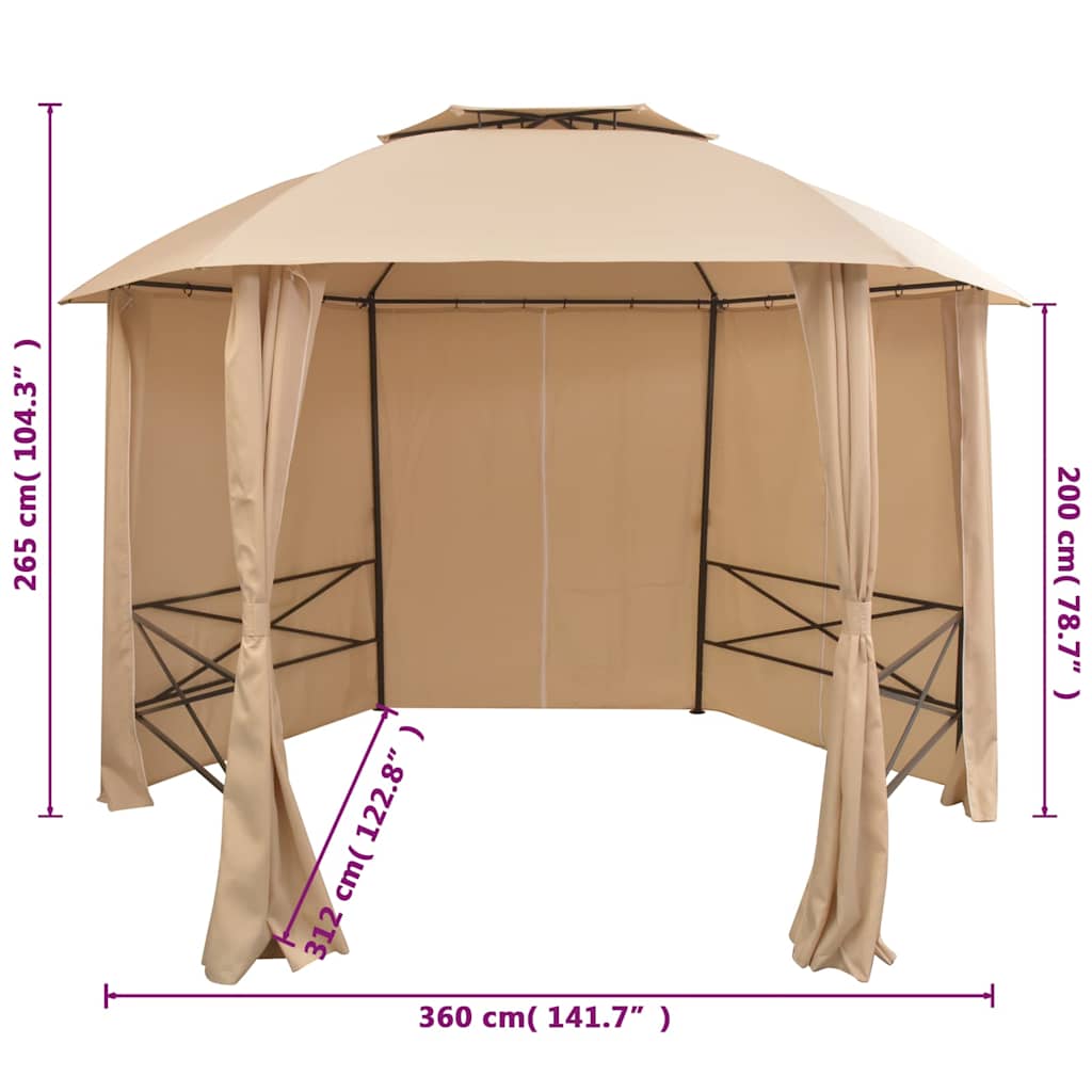 43166 vidaXL Garden Marquee Pavilion Tent with Curtains Hexagonal 360x265 cm