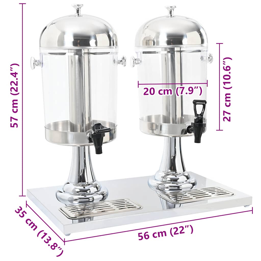 50532 vidaXL Double Juice Dispenser Stainless Steel 2 x 8 L