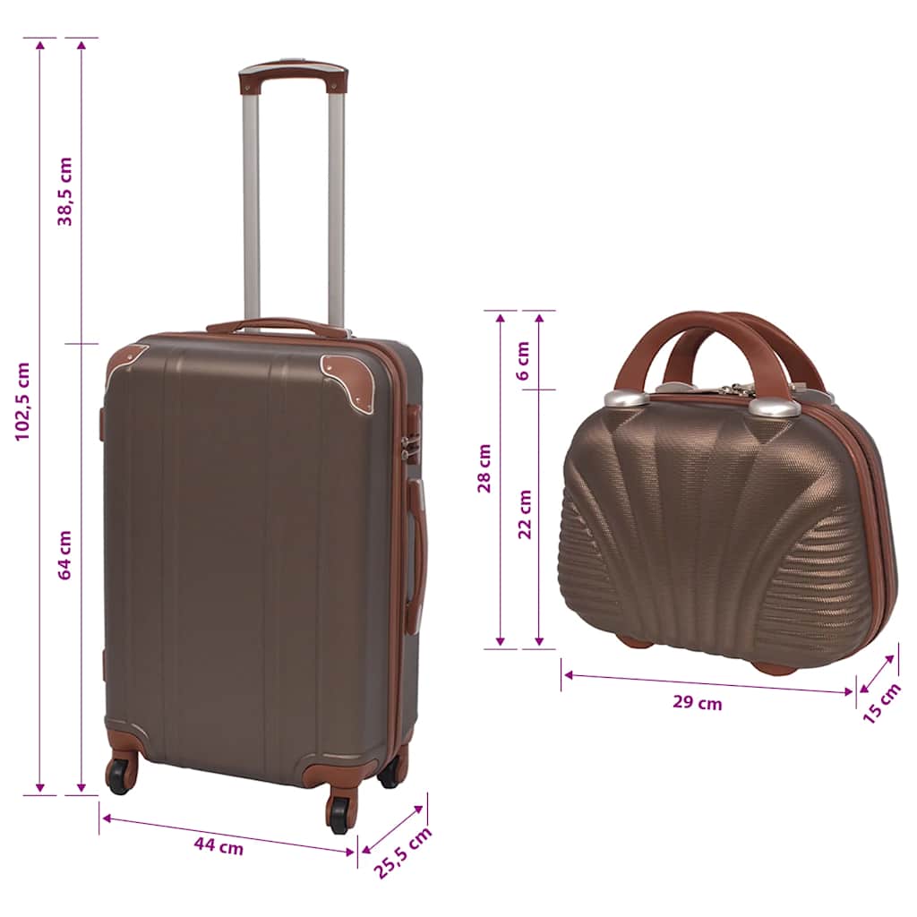 91194 vidaXL Four Piece Hardcase Trolley Set Coffee