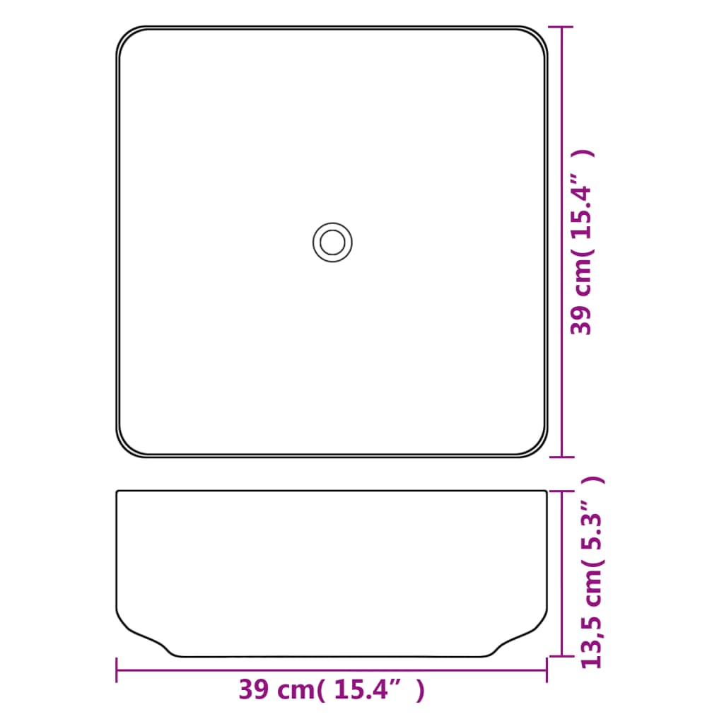 142338 vidaXL Basin Square Ceramic White 39x39x13,5 cm