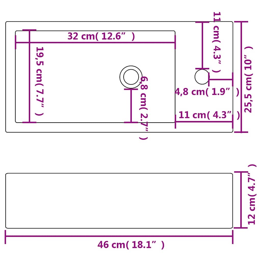 142343 vidaXL Basin with Faucet Hole Rectangular Ceramic White 46x25,5x12 cm