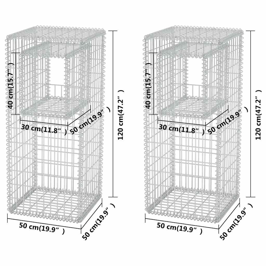 142544 vidaXL Gabion Basket Posts/Planters 2 pcs Steel 50x50x120 cm