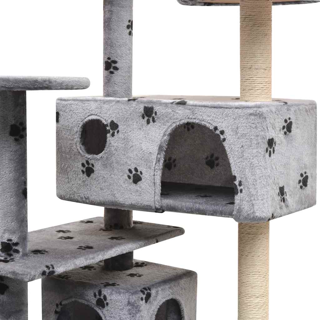 170476 vidaXL Cat Tree with Sisal Scratching Posts 125 cm Paw Prints Grey