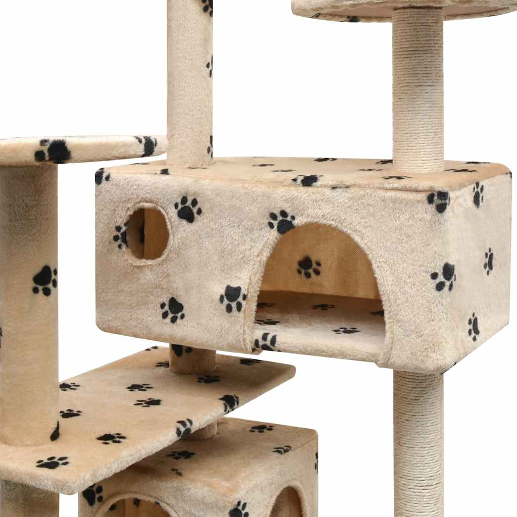 170478 vidaXL Cat Tree with Sisal Scratching Posts 125 cm Paw Prints Beige