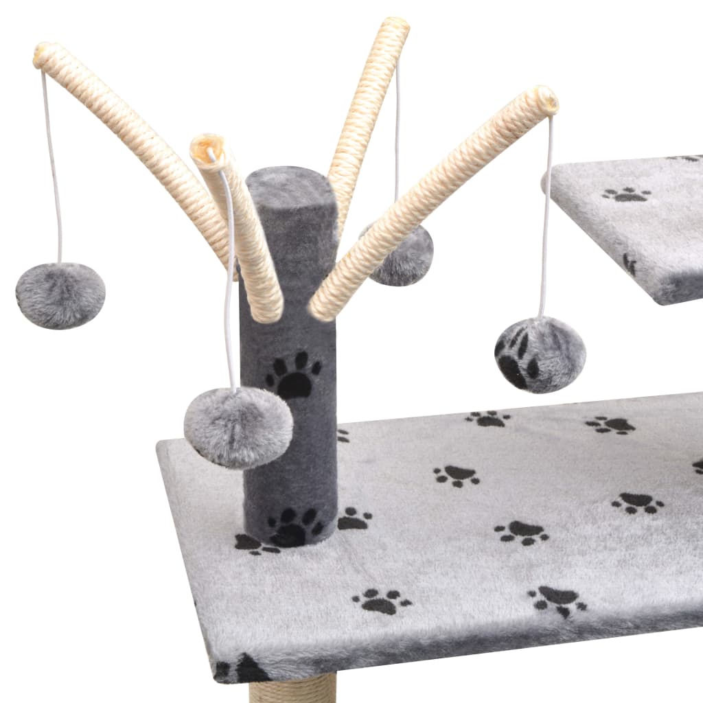 170481 vidaXL Cat Tree with Sisal Scratching Posts 125 cm Paw Prints Grey