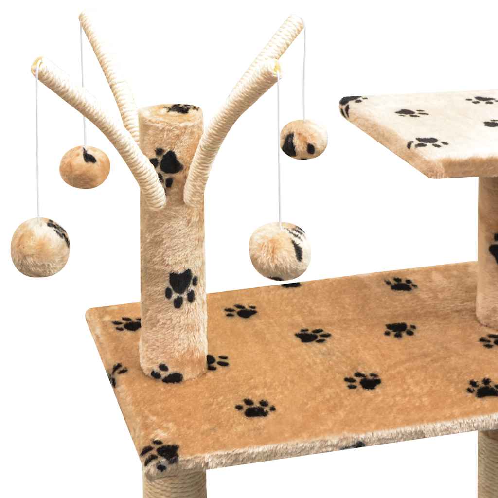 170483 vidaXL Cat Tree with Sisal Scratching Posts 125 cm Paw Prints Beige