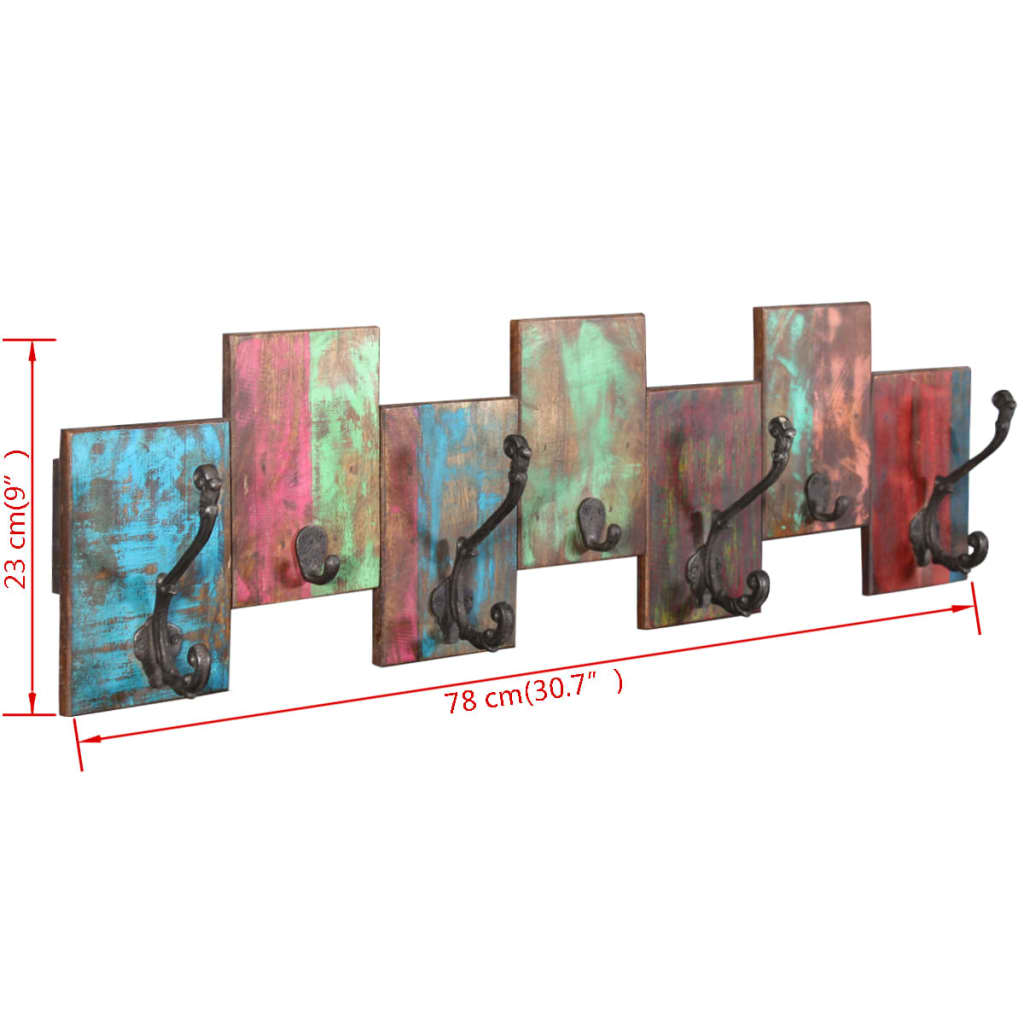 243460 vidaXL Coat Rack with 7 Hooks Solid Reclaimed Wood
