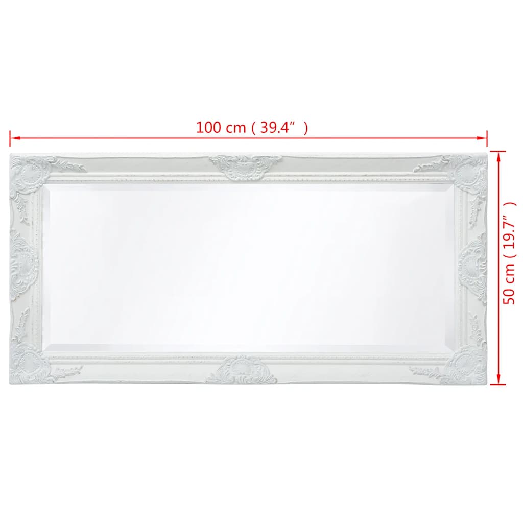 243679 vidaXL Wall Mirror Baroque Style 100x50 cm White
