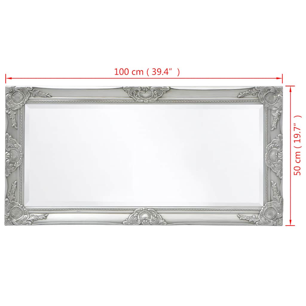 243681 vidaXL Wall Mirror Baroque Style 100x50 cm Silver