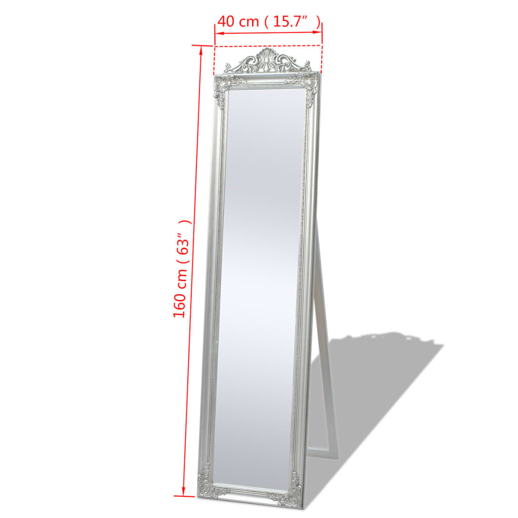 243693 vidaXL Free-Standing Mirror Baroque Style 160x40 cm Silver
