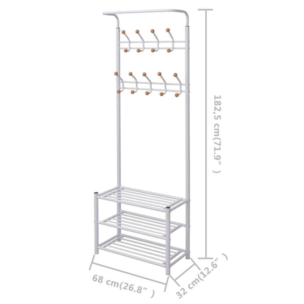243727 vidaXL Clothes Rack with Shoe Storage 68x32x182,5 cm White