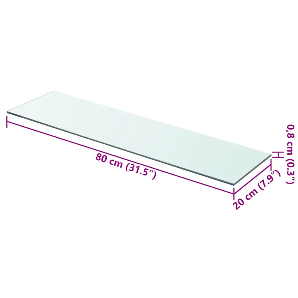 243834 vidaXL Shelf Panel Glass Clear 80x20 cm