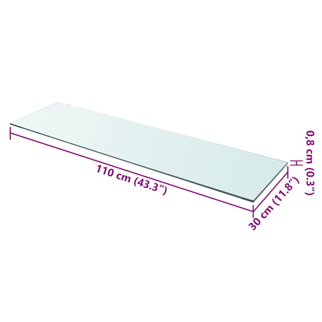 243851 vidaXL Shelf Panel Glass Clear 110x30 cm