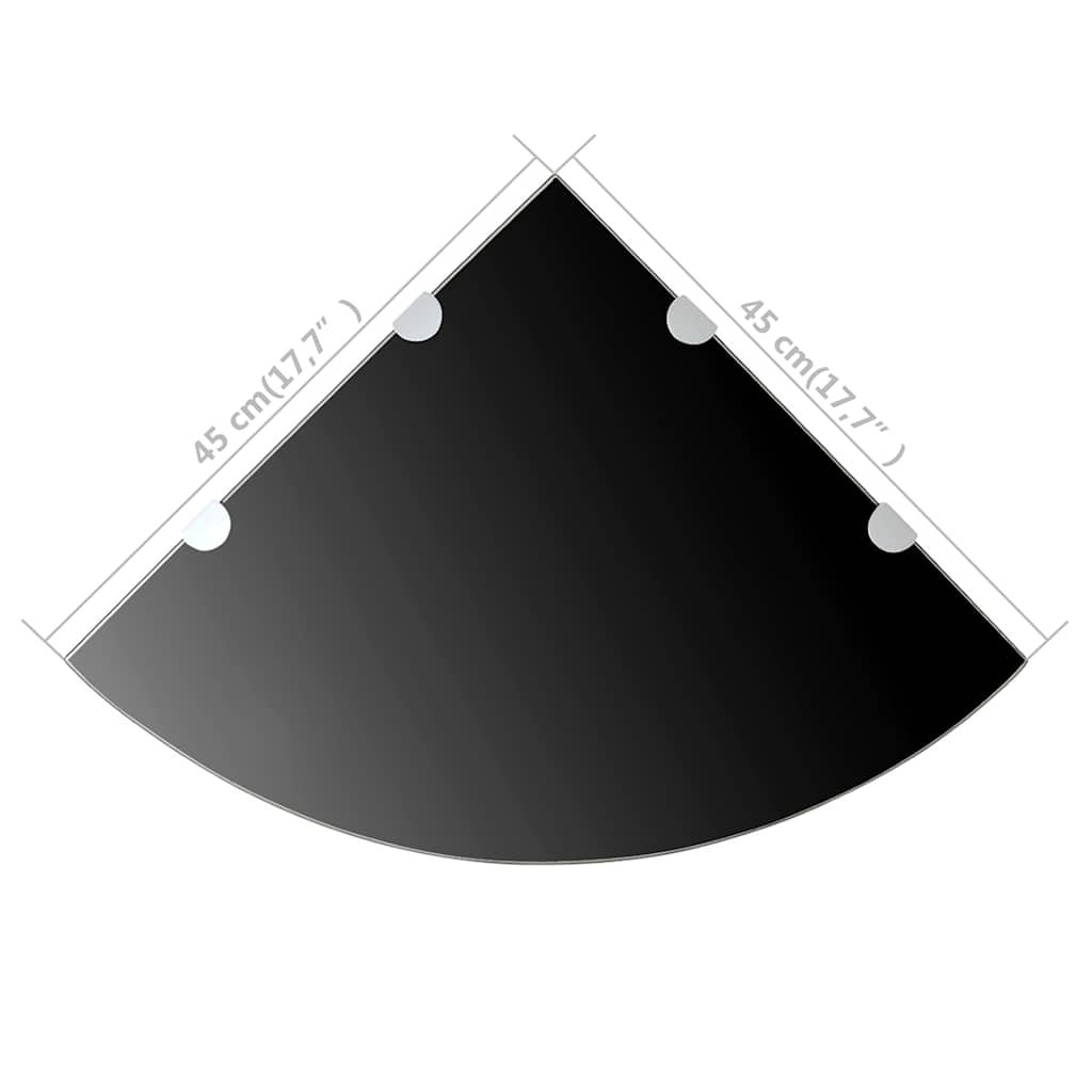 243857 vidaXL Corner Shelf with Chrome Supports Glass Black 45x45 cm