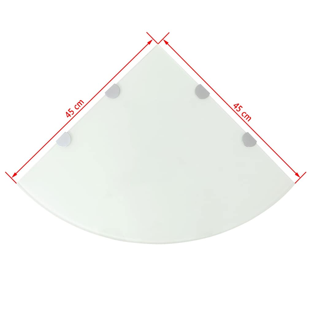 243860 vidaXL Corner Shelf with Chrome Supports Glass White 45x45 cm