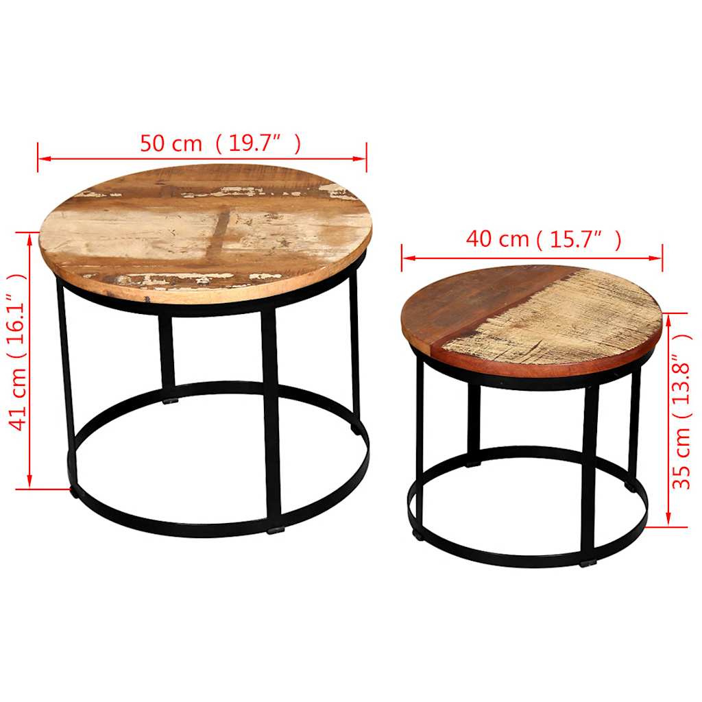 244007 vidaXL Two Piece Coffee Table Set Solid Reclaimed Wood Round 40cm/50cm