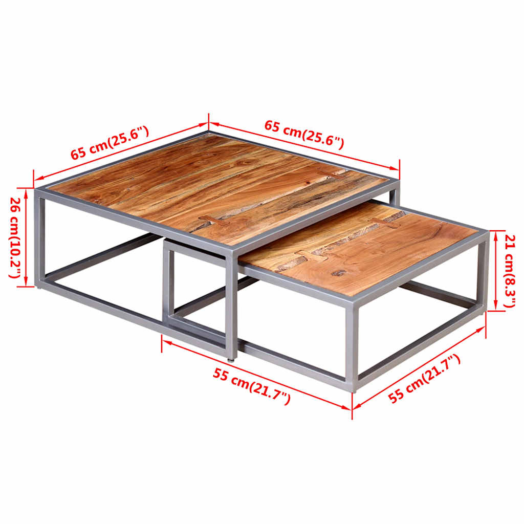 244232 vidaXL Two Piece Coffee Table Set Solid Acacia Wood