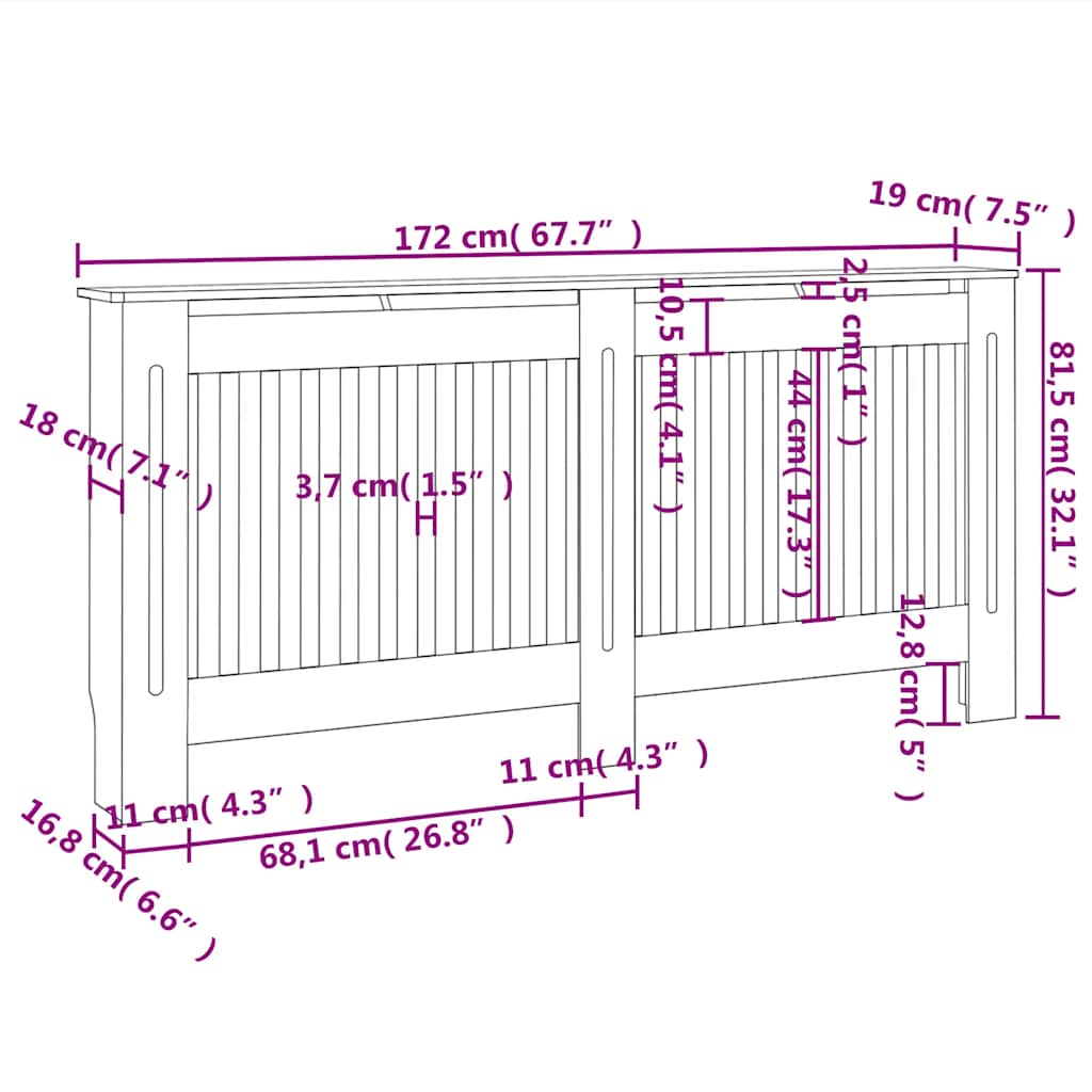 Radiator Cover White 172 cm Engineered Wood
