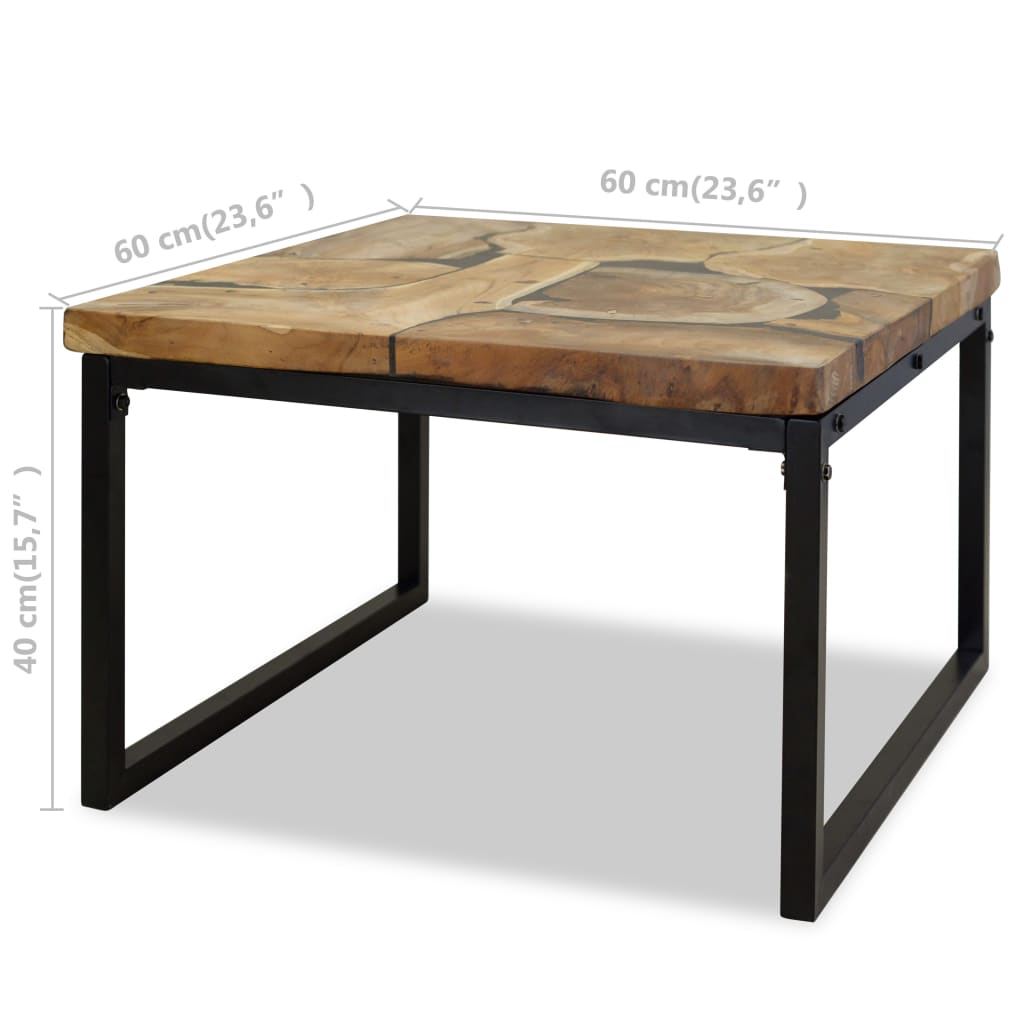 Coffee Table | Black and Brown | Real teak with black resin, Steel