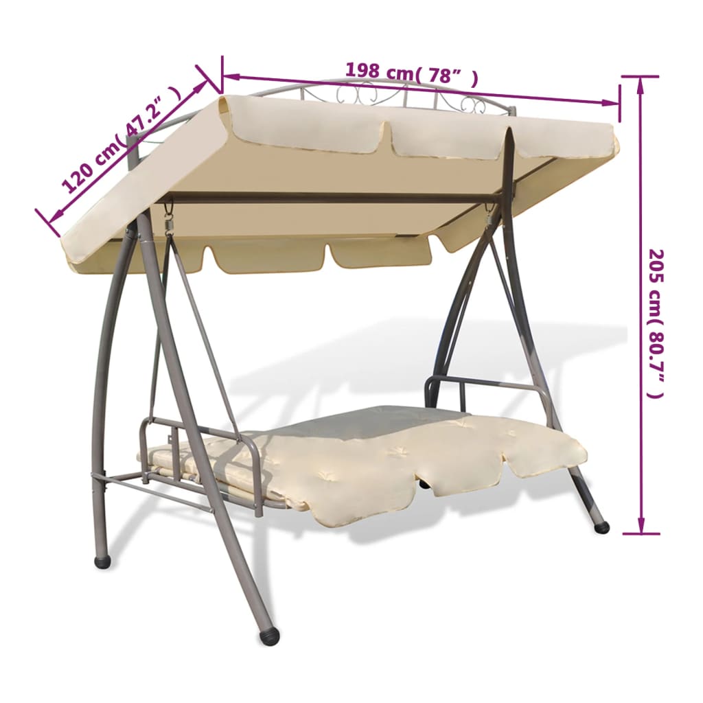 43241 vidaXL Outdoor Convertible Swing Bench with Canopy Sand White