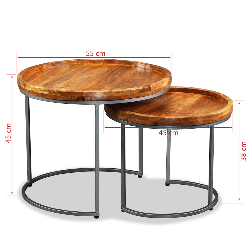 244585 vidaXL Side Table Set 2 Pieces Solid Mango Wood