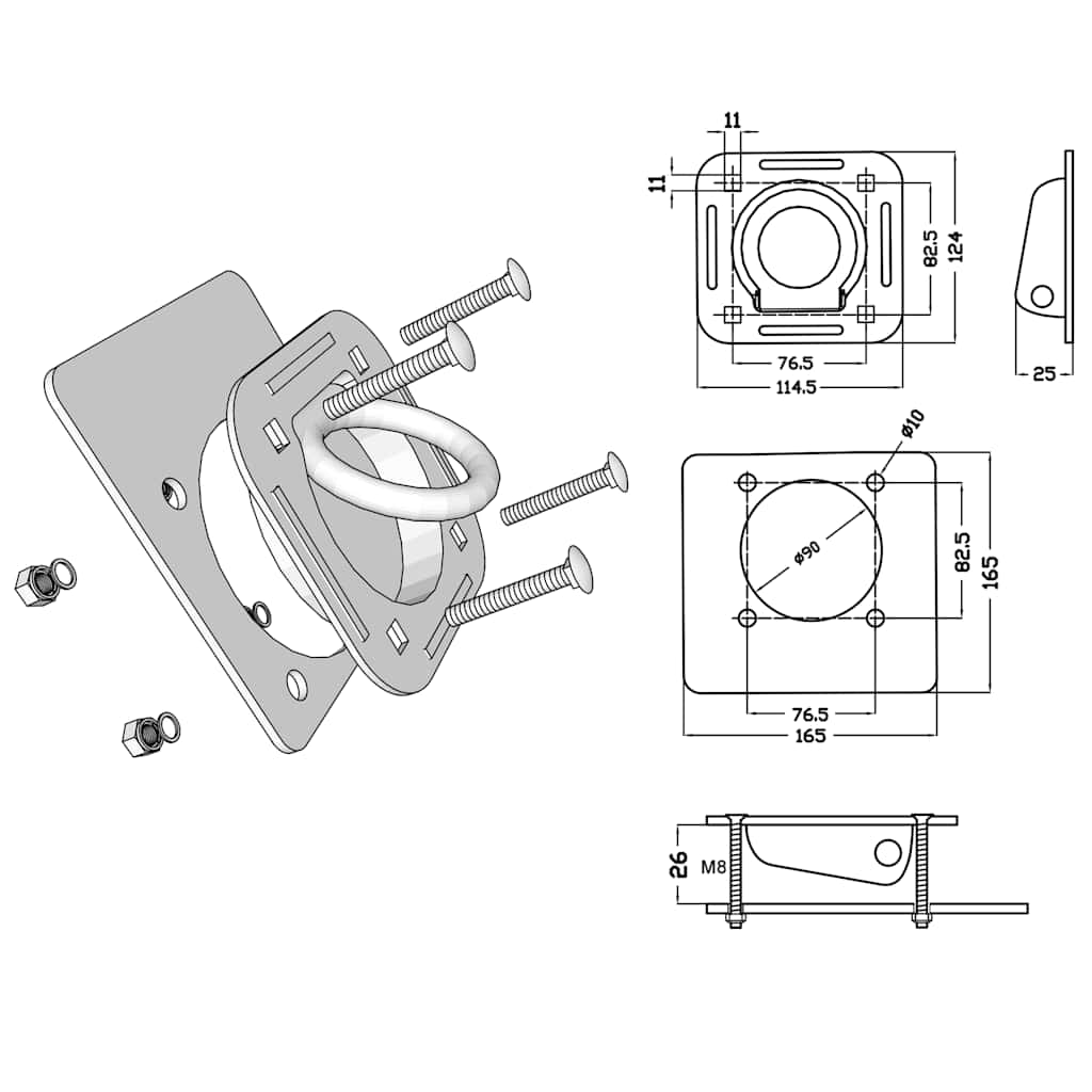 142674 vidaXL Lashing Rings for Trailer 6 pcs Galvanised Steel 2000 kg