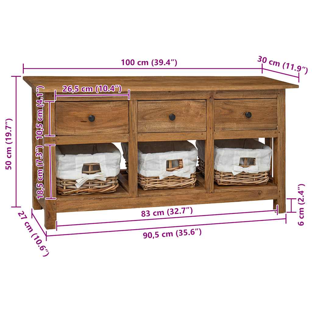 Sideboard Solid Mahogany Wood 100x30x50 cm