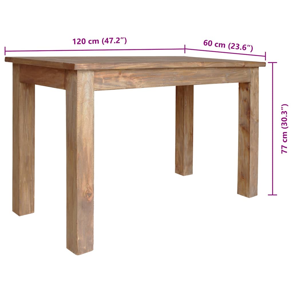 244496 vidaXL Dining Table Solid Mahogany Wood 120x60x77 cm