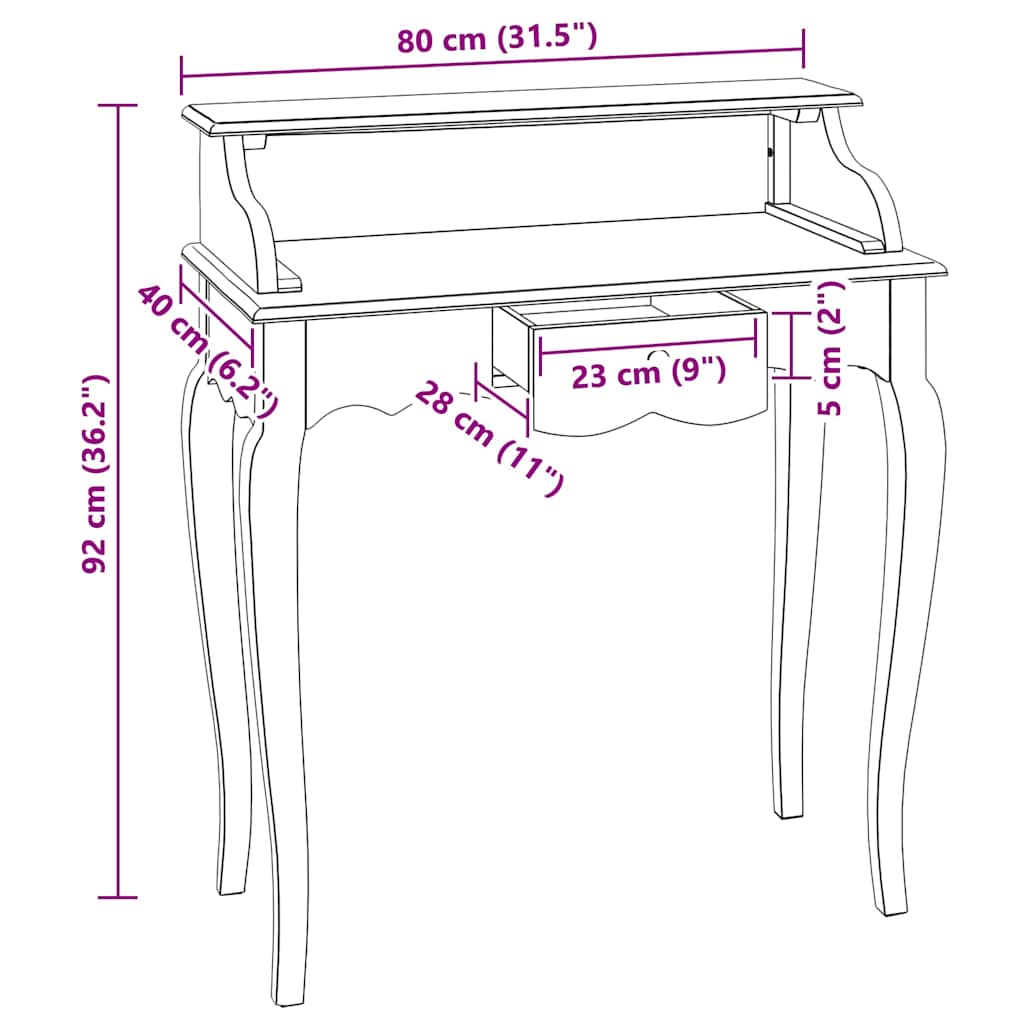 244503 vidaXL Writing Desk Solid Mahogany Wood 80x40x92 cm