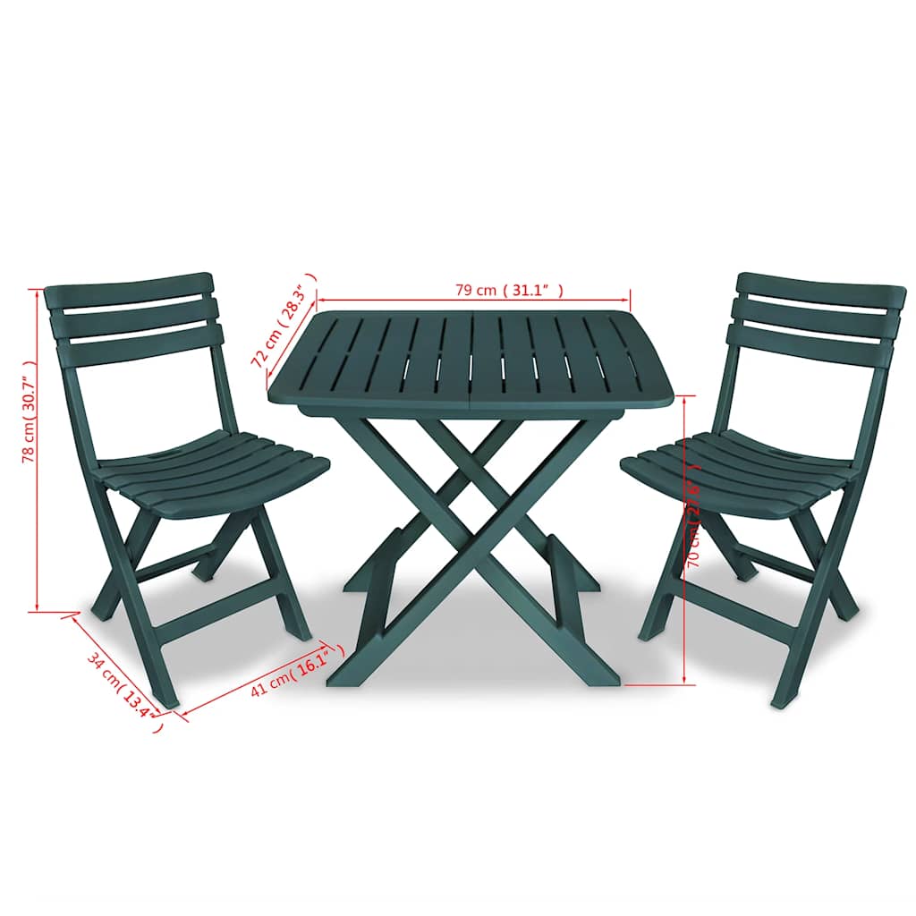 43582 vidaXL 3 Piece Folding Bistro Set Plastic Green