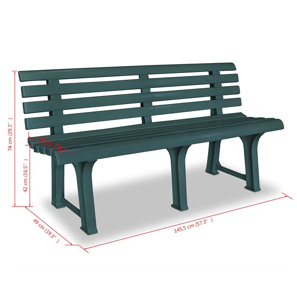 43584 vidaXL Garden Bench 145,5 cm Plastic Green