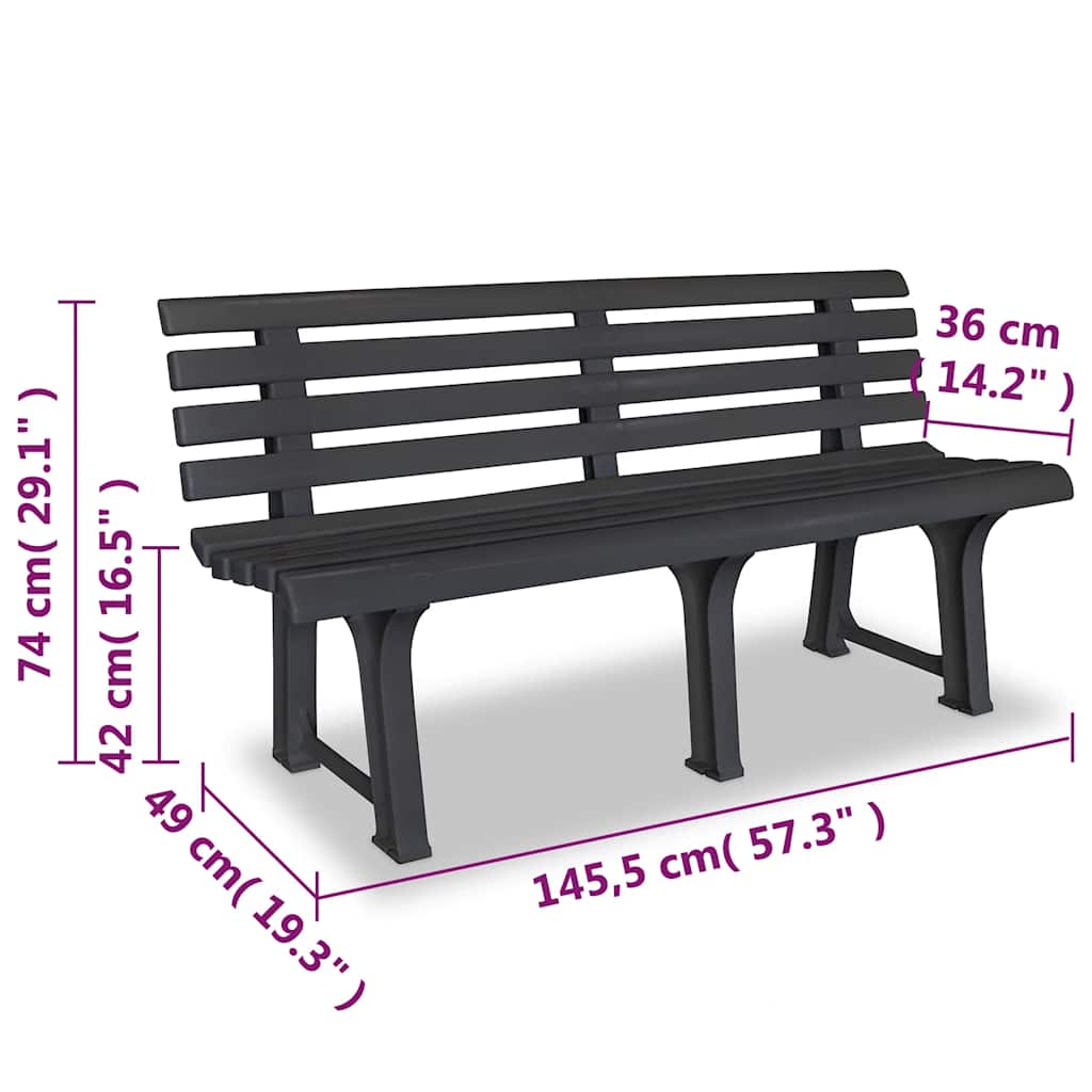 43585 vidaXL Garden Bench 145,5 cm Plastic Anthracite