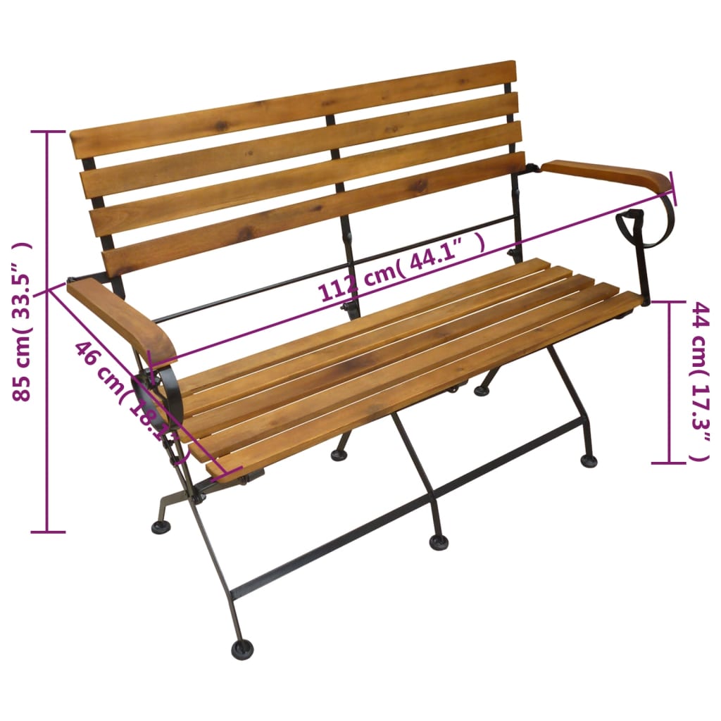 43736 vidaXL Folding Garden Bench 112 cm Solid Acacia Wood