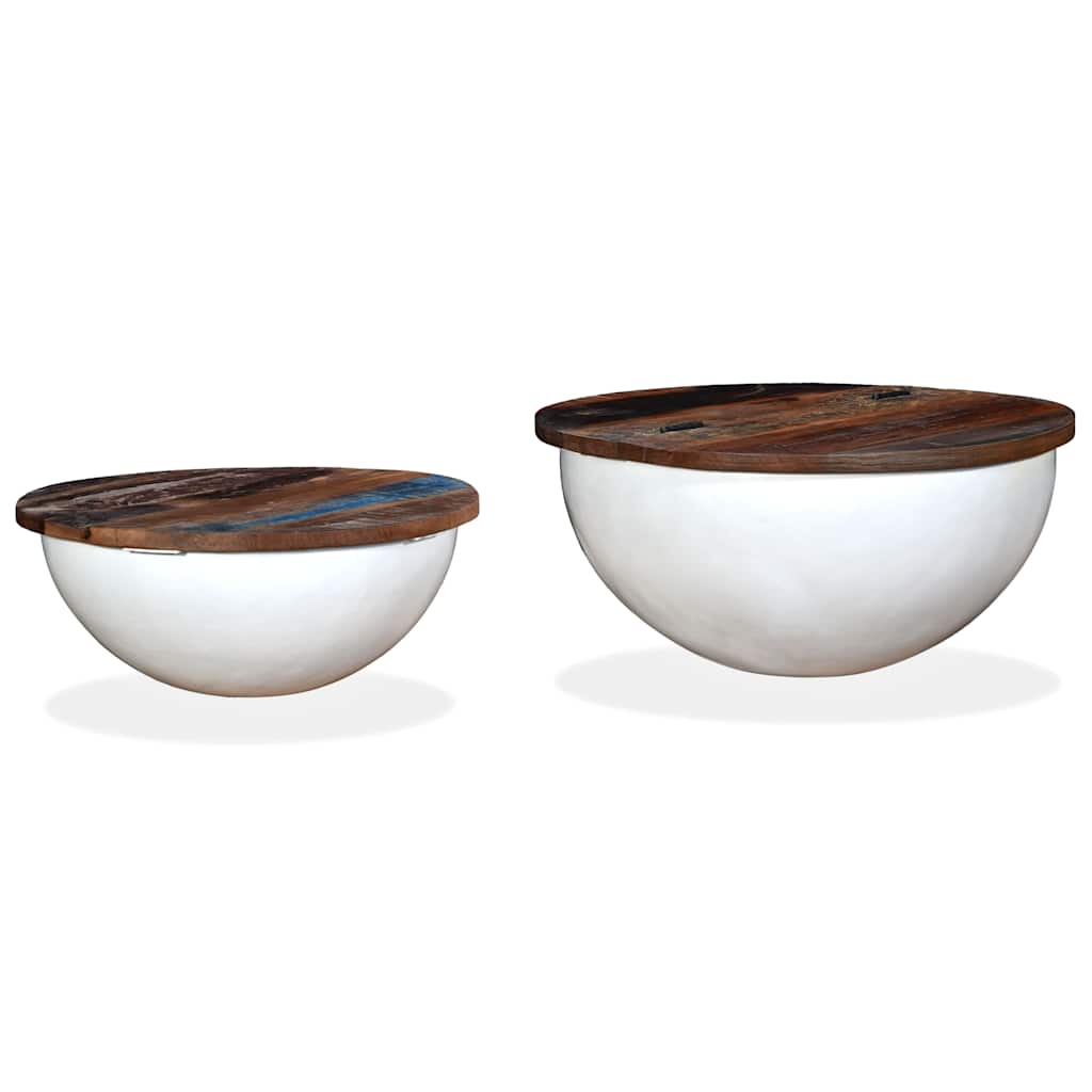 245256 vidaXL Coffee Table Set 2 Pieces Solid Reclaimed Wood White Bowl Shape