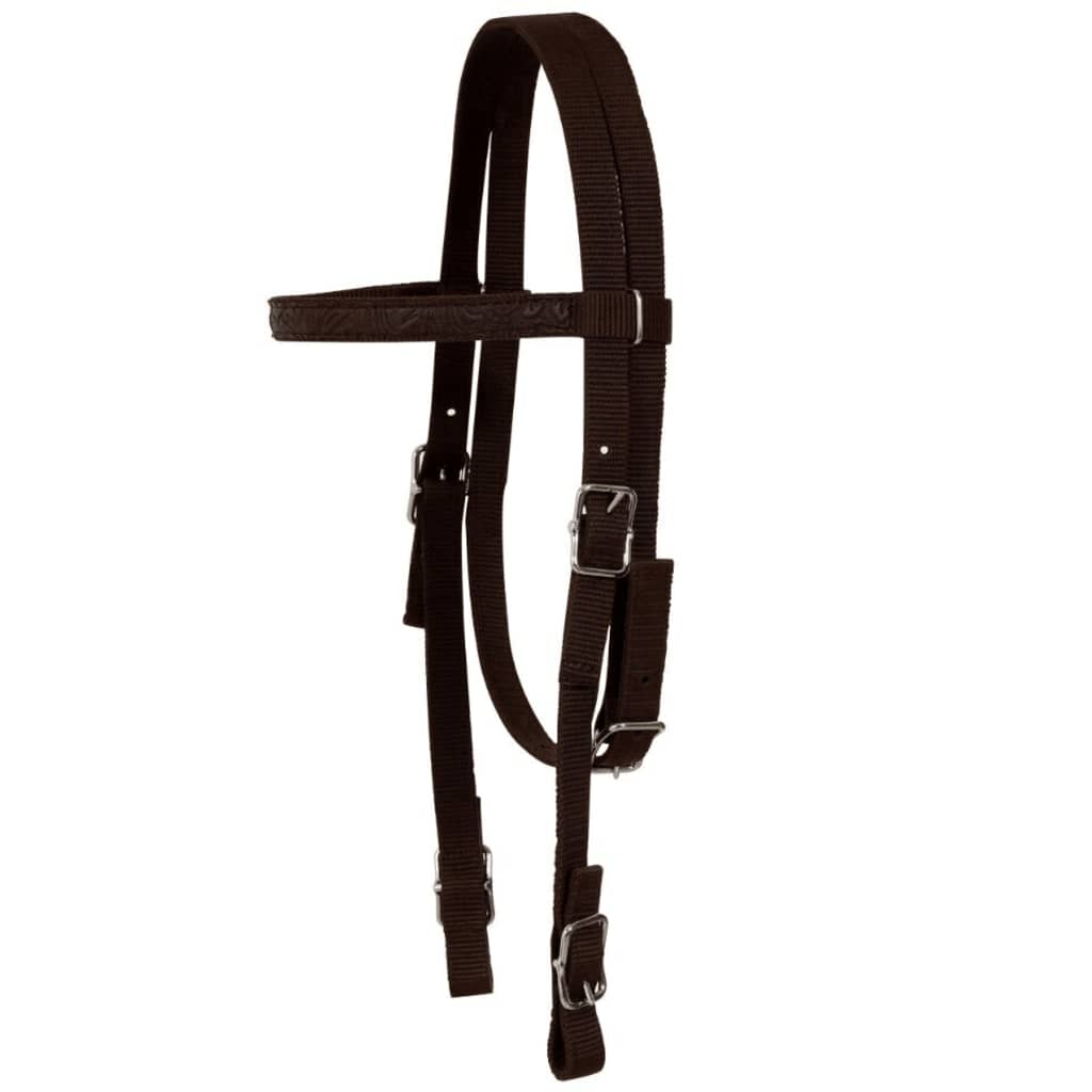 91348 vidaXL Western Saddle, Headstall&Breast Collar Real Leather 16" Brown