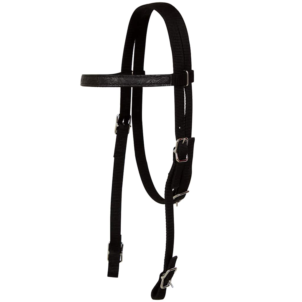 91353 vidaXL Western Saddle, Headstall&Breast Collar Real Leather 16" Black