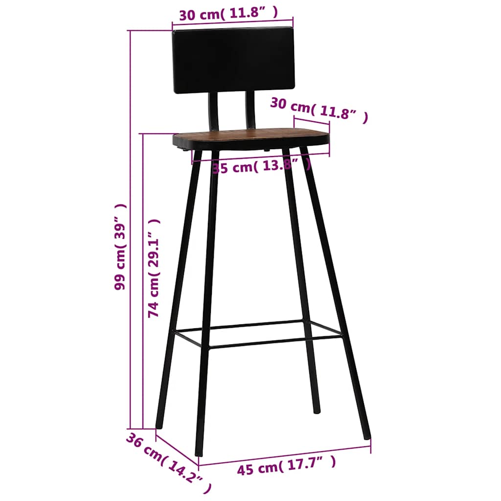 Bar Stools 2 pcs Solid Reclaimed Wood
